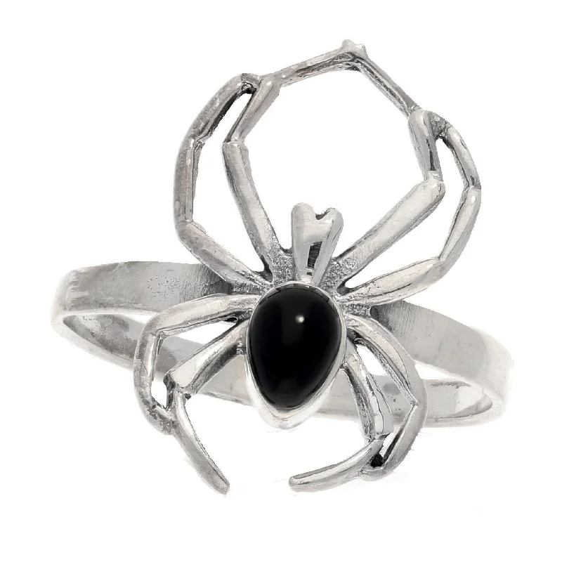 vintage rings with diamonds and sapphires for women’s engagement-Black Widow Spider Sterling Silver Ring