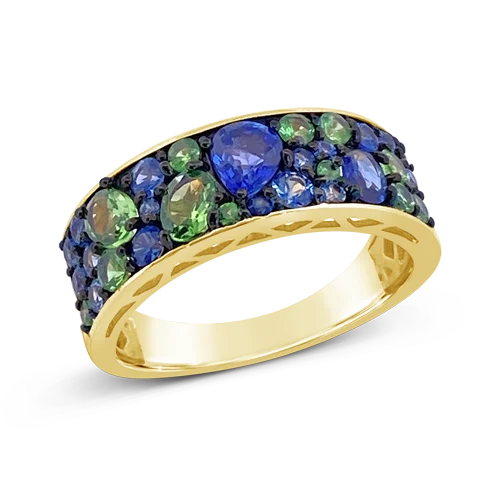 custom wedding rings with sapphires and diamonds for women’s engagement bands-Blue Sapphire & Tsavorite Ring