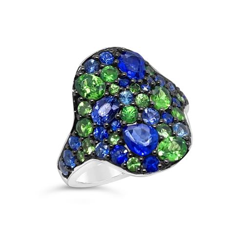 men’s custom rings with sapphires and diamonds for engagement jewelry-Blue Sapphire & Tsavorite Ring