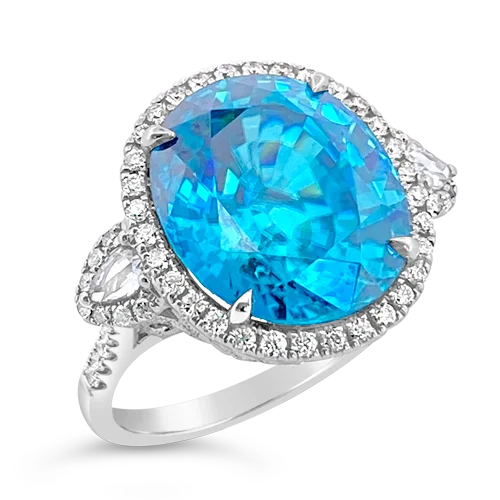 custom wedding bands for women with sapphires for engagement rings-Blue Zircon & Diamond Ring