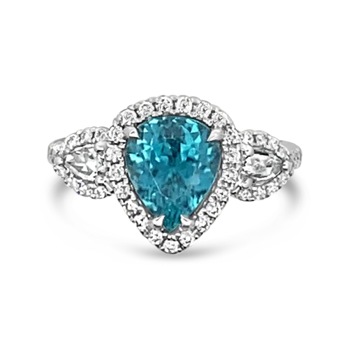 women’s wedding rings with diamonds and sapphires for engagement-Blue Zircon & Diamond Ring