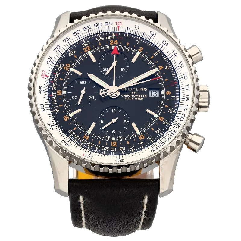 men's watches with real-time GPS tracking and heart rate monitoring -Breitling Navitimer World A24322 46mm Stainless Steel Watch