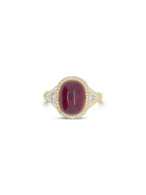 women’s rings with sapphires for wedding bands with rubies-Cabochon Ruby & Diamond Ring