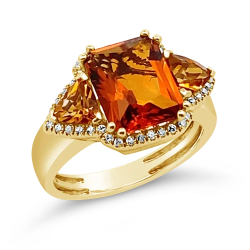 women’s custom wedding bands with diamonds and sapphires-Citrine & Diamond Ring