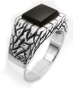 women’s rings with sapphires and diamonds for engagement rings and bands-Crackled Sterling Silver Black Onyx Inlay Ring