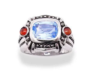 women’s engagement rings with sapphires for wedding engagement rings-Cushion Blue Topaz Garnet Sterling Silver Ring