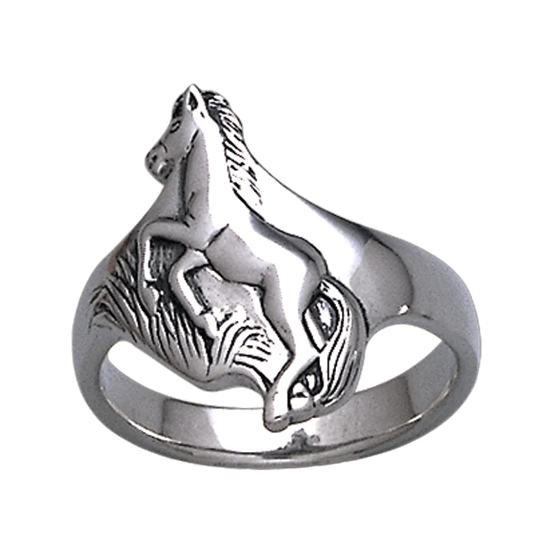 men’s wedding rings with diamonds and sapphires for wedding bands-Dancing Horse Sterling Silver Running Ring Band