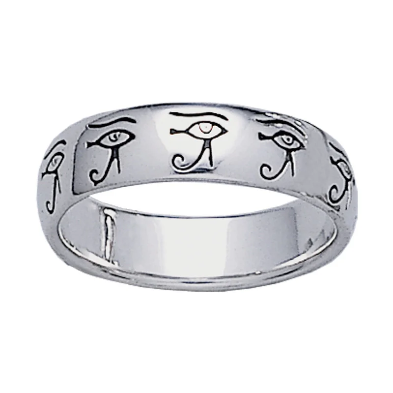 women’s wedding rings with sapphires and rubies for wedding bands-Egyptian Eye of Horus Sterling Silver Band Ring