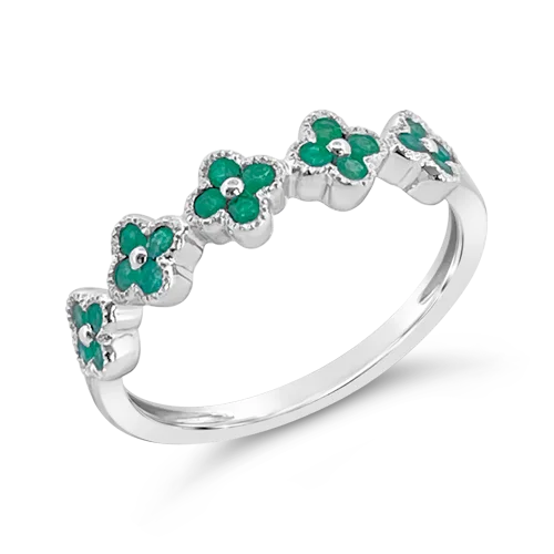 vintage wedding bands with sapphires for women’s engagement-Emerald Flower/Clover Ring in White Gold