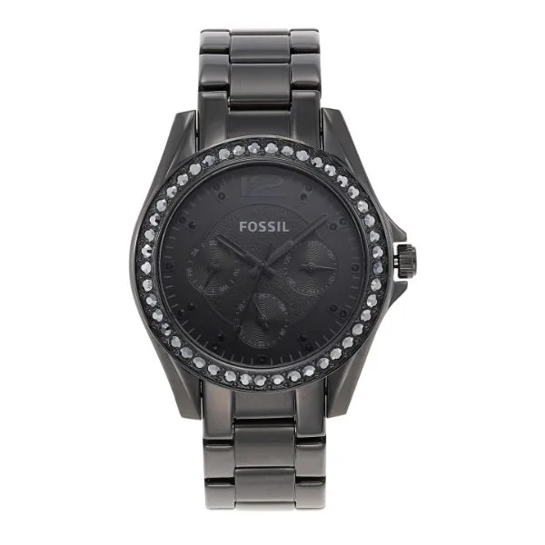 men's watches with multi-functional displays and classic leather bands -Fossil Women's Riley Multifunction Black Stainless Steel Watch ES4519