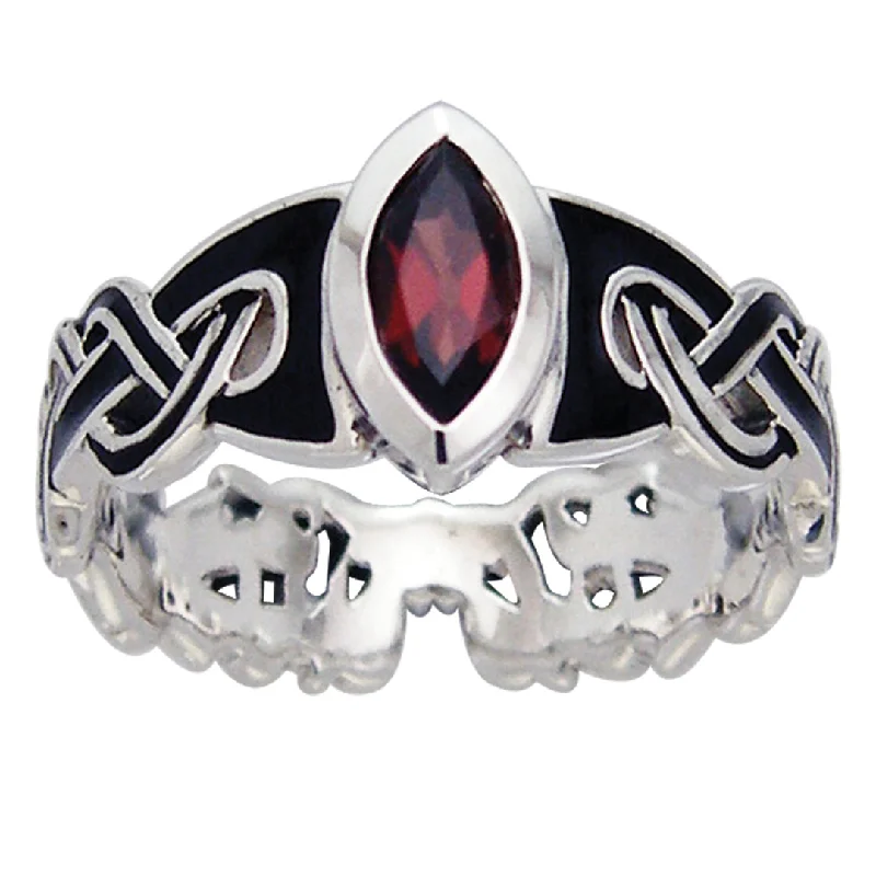 custom wedding rings with sapphires and diamonds for women’s engagement bands-Mammen Viking Knot Garnet Norse Sterling Silver Ring