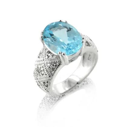 women’s engagement rings with sapphires for men’s wedding engagement-Genuine 6.5ct Blue Topaz Sterling Silver Ring