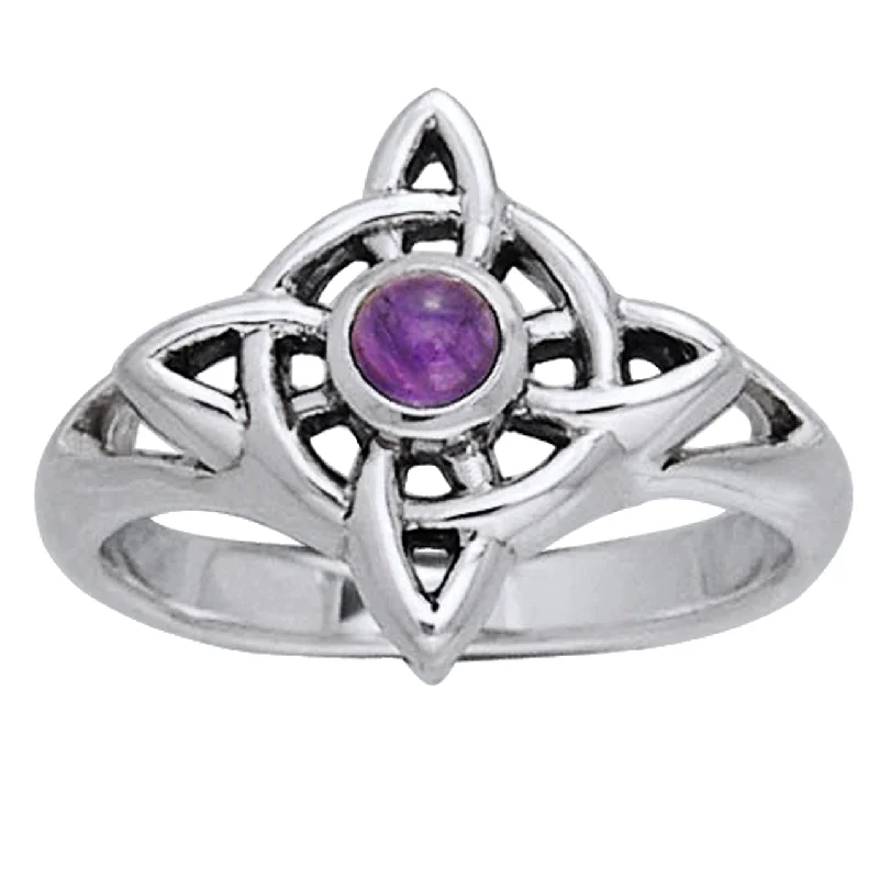 vintage rings with sapphires and rubies for men’s engagement bands-Genuine Amethyst Polaris - North Star Celtic Knot Sterling Silver Ring