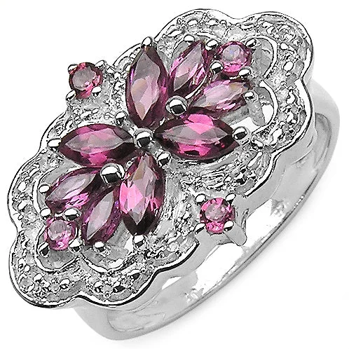 women’s rings with sapphires and diamonds for engagement with rubies-Genuine Rhodolite Garnets and White Topaz Sterling Silver Ring