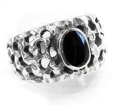 vintage rings with sapphires and rubies for women’s wedding engagement-Sterling Silver Ancient Style Black Onyx Ring