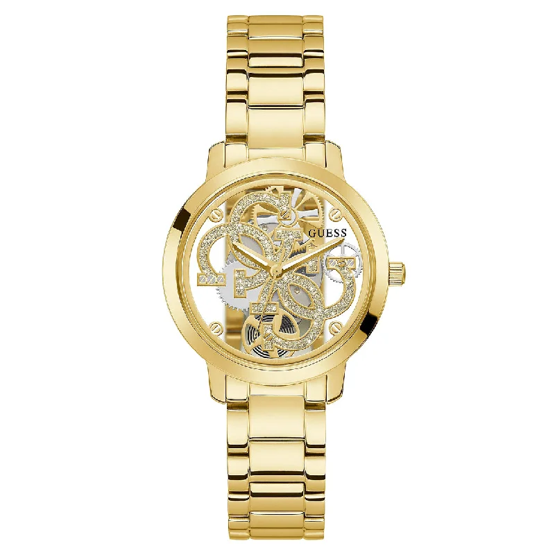 watches for women with minimalist designs and high-precision dials -Guess Quattro Clear Gold Dial Women 37mm