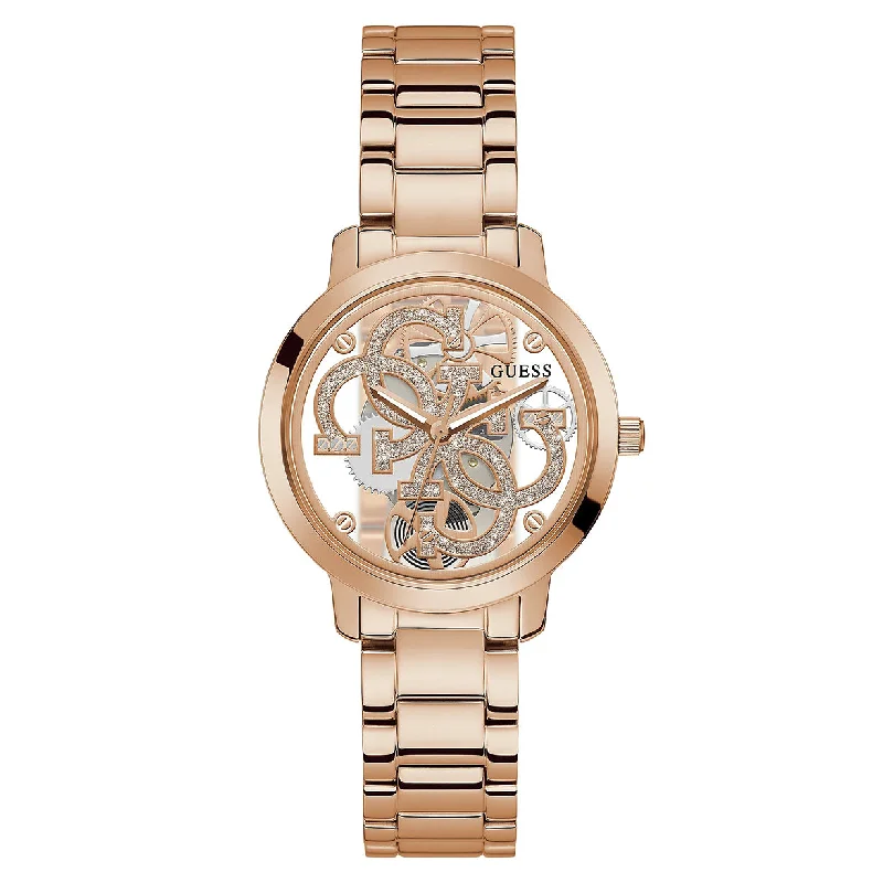 sport watches for women with heart rate, sleep, and fitness tracking -Guess Quattro Clear Rose Gold Dial Women 37mm