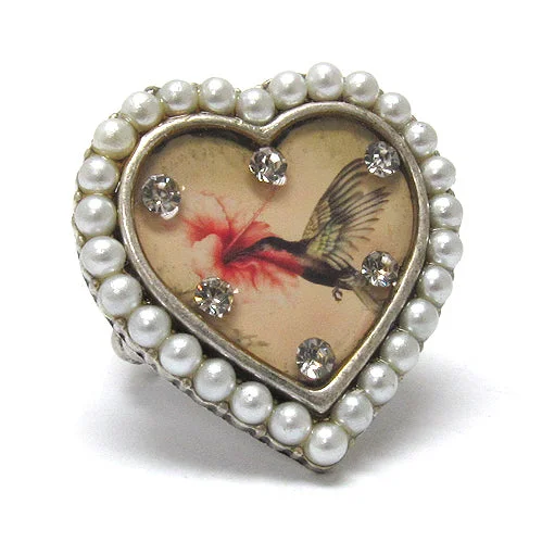 women’s engagement rings with sapphires for custom wedding rings-The Hopeful Hummingbird - Animal Art Victorian Cameo Heart Stretch Ring