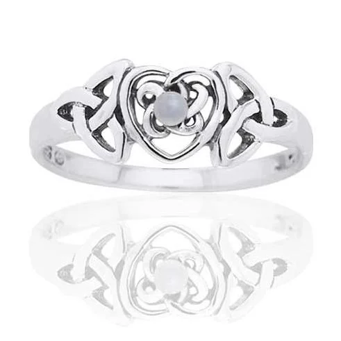 custom rings for women with sapphires and rubies for wedding-June Sterling Silver Mother of Pearl Celtic Trinity Knot Heart