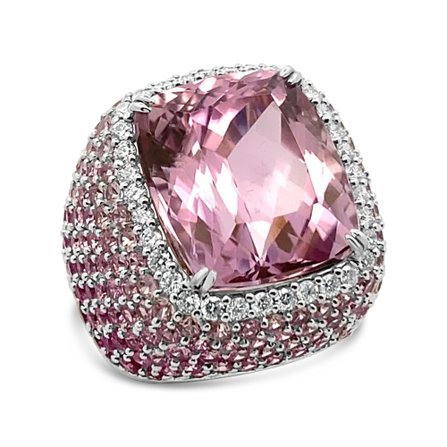 men’s platinum wedding rings with sapphires for engagement bands-Kunzite, Pink Sapphire & Diamond Ring