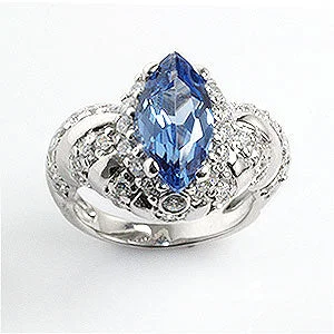 women’s engagement rings with sapphires for custom wedding rings-Marquise Sapphire-Blue CZ Sterling Silver Ring