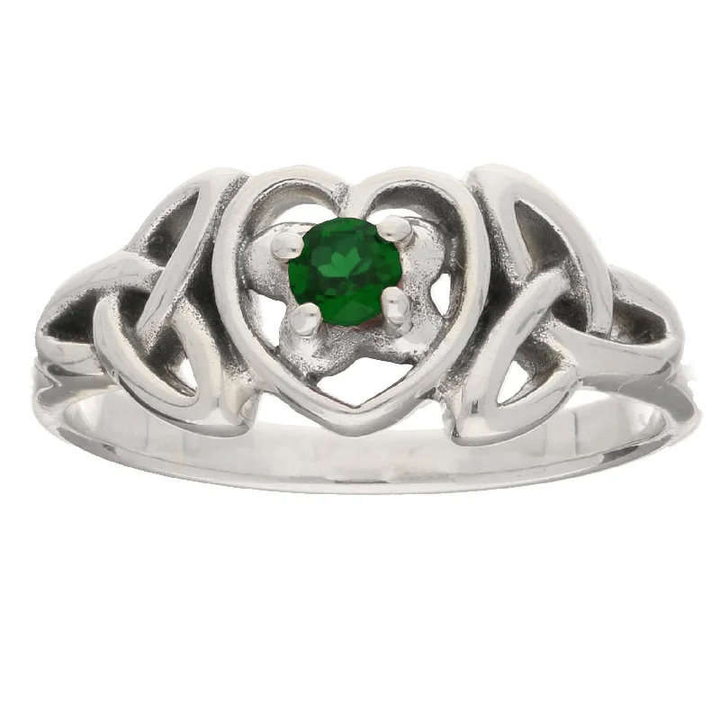 men’s wedding bands with sapphires for engagement rings and bands-May - Sterling Silver Emerald Glass Celtic Trinity Knot Heart