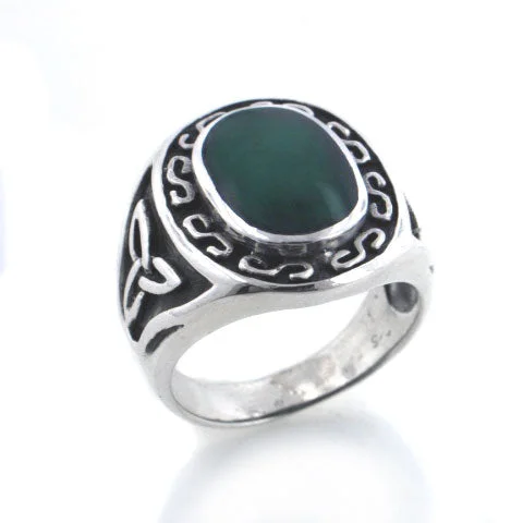 women’s rings with sapphires for custom-made engagement rings-Mens Celtic Sterling Silver Agate Inlay Ring