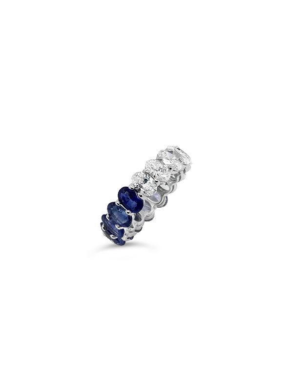 men’s wedding rings with sapphires for engagement jewelry with rubies-Ombre Sapphire & Diamond Eternity Band