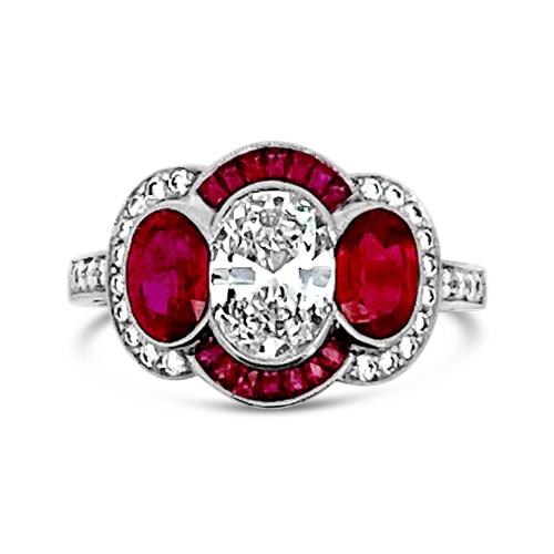 women’s custom engagement rings with sapphires for wedding bands-Oval Diamond & Ruby Ring