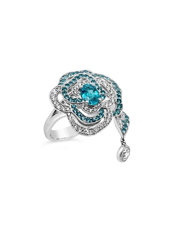 men’s wedding bands with sapphires for engagement jewelry-Paraiba & Diamond Flower Ring