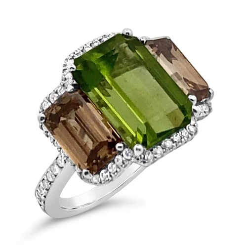 custom-made engagement rings for women with sapphires and rubies-Peridot & Brown Diamond Ring