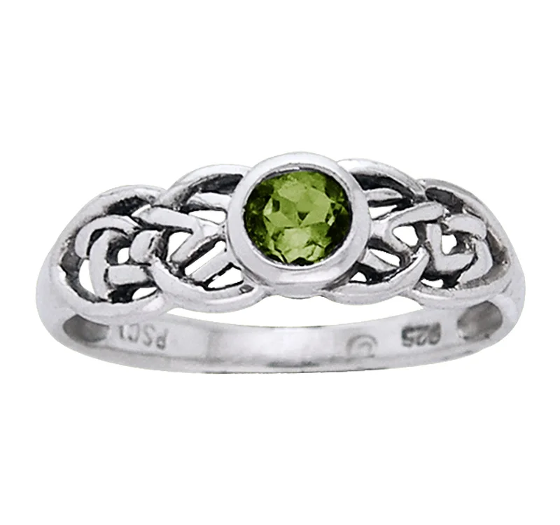 men’s platinum wedding rings with sapphires and diamonds for engagement-Petite Celtic Knot Birthstone Ring Sterling Silver Genuine Peridot For August