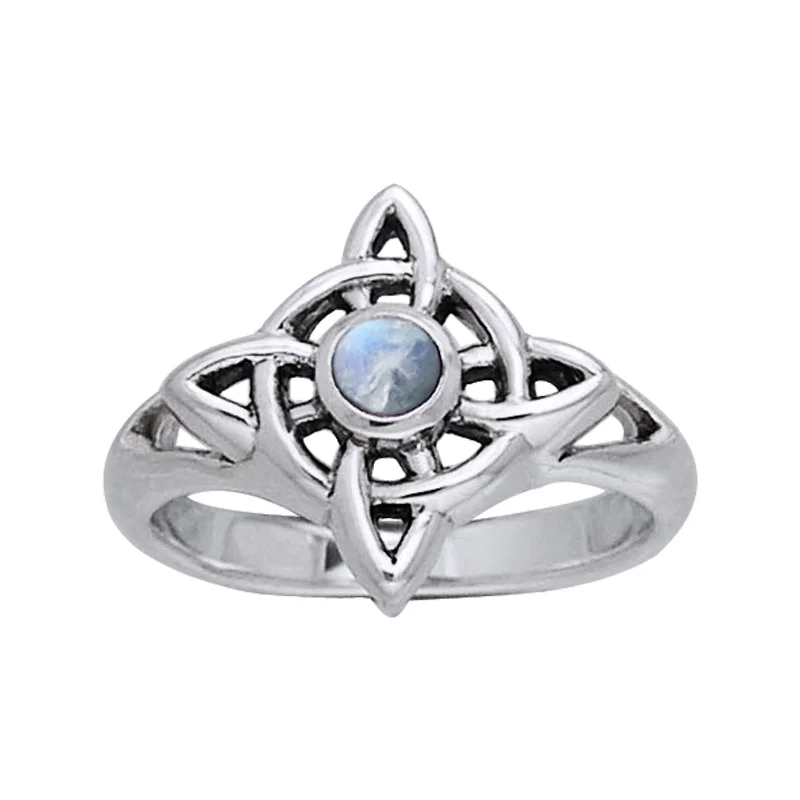 men’s engagement rings with sapphires for wedding rings with diamonds-Rainbow Moonstone - North Star Celtic Knot Sterling Silver Ring