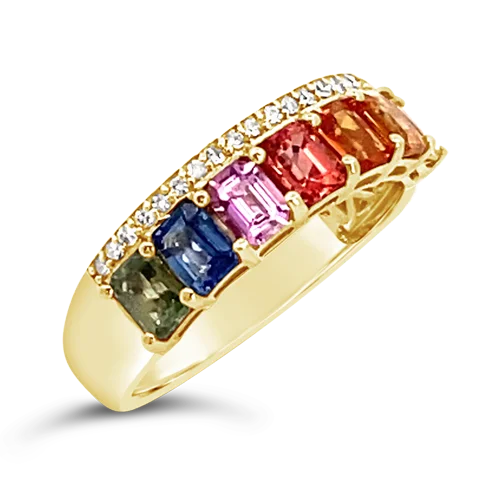 women’s engagement rings with sapphires for wedding rings with rubies-Rainbow Sapphire & Diamond Ring