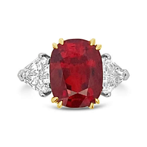 custom-made rings with diamonds and sapphires for men-Red Spinel & Diamond Ring