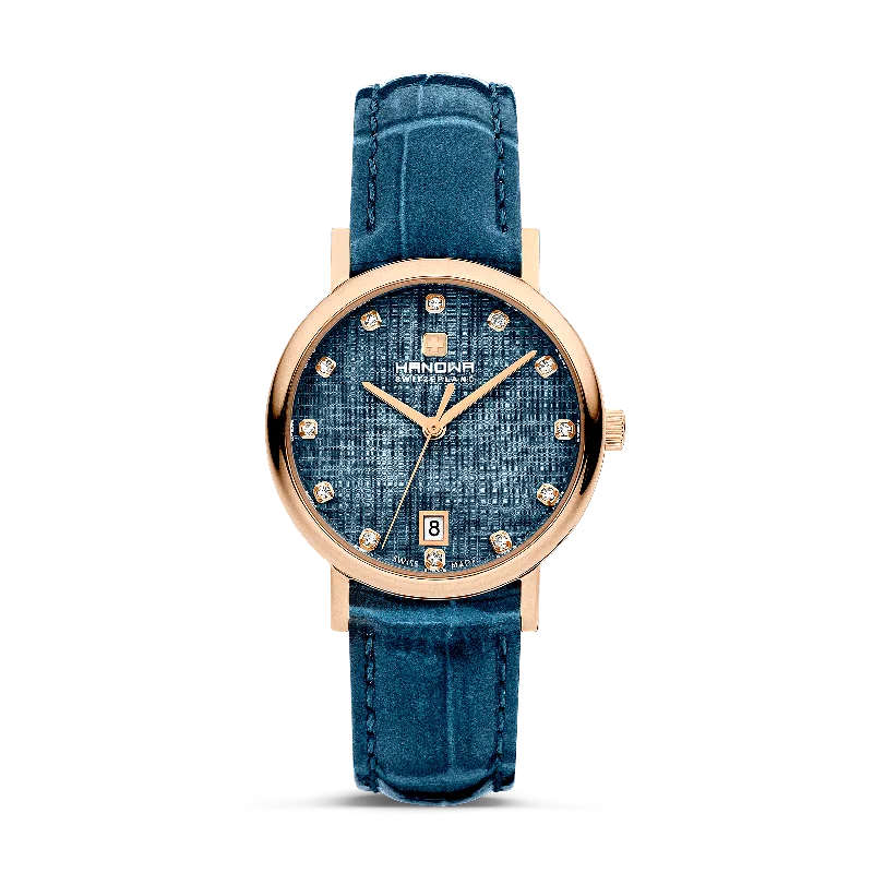 Blue dial - Rosegold stainless steel case - Blue leather strap