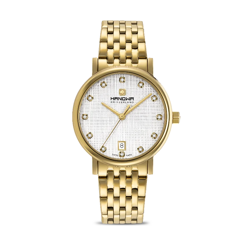 Silver/white dial - Gold stainless steel case - Gold stainless steel bracelet