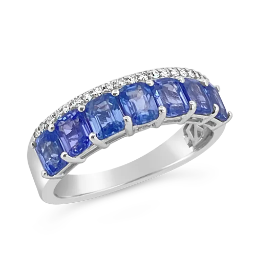 vintage engagement rings with diamonds and sapphires for men’s wedding-Sapphire & Diamond Band RIng