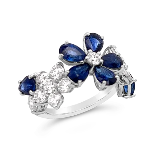 women’s rings with sapphires and diamonds for custom wedding bands-Sapphire & Diamond Flower Ring