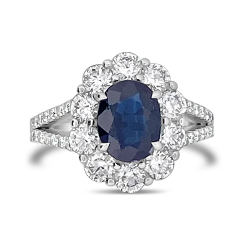 men’s platinum rings with sapphires for wedding engagement bands-Sapphire & Diamond "Lady Di" Ring