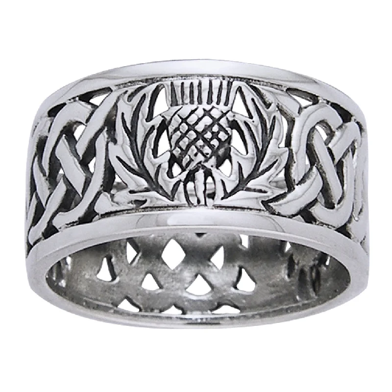 men’s rings with sapphires and rubies for engagement jewelry-Scottish Thistle Celtic Knot Wedding Band Sterling Silver Ring