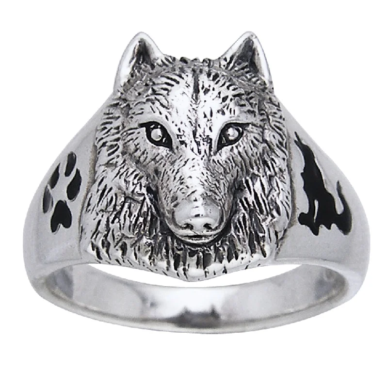 women’s engagement rings with sapphires for wedding rings with rubies-Sterling Silver Animal Paw and Wolf Head Ring