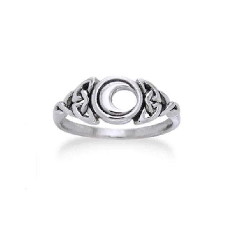 women’s rings with sapphires for wedding engagement jewelry-Sterling Silver Celtic Trinity Knot and Crescent Moon Ring