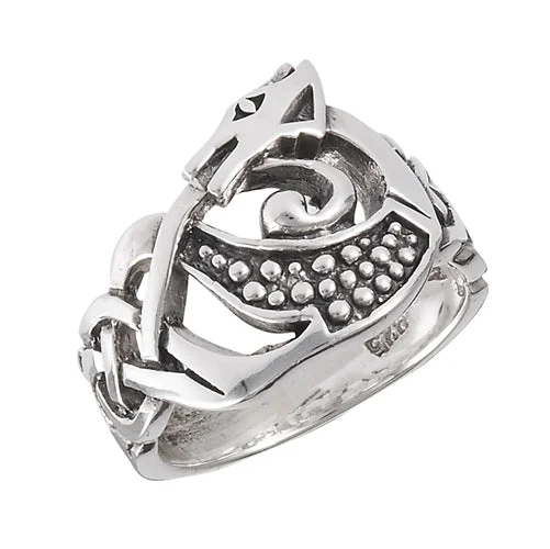 men’s wedding rings with sapphires and diamonds for wedding bands-Sterling Silver Celtic Knot DRAGON Ring