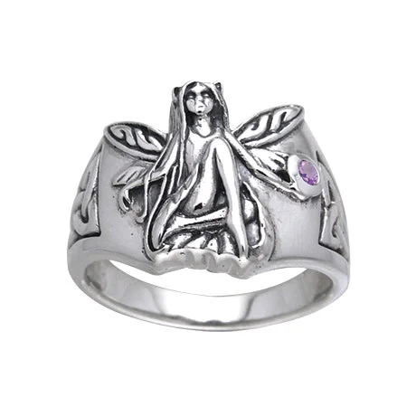 women’s custom wedding rings with sapphires for wedding jewelry-Sterling Silver Celtic Knot Fairy Amethyst Ring