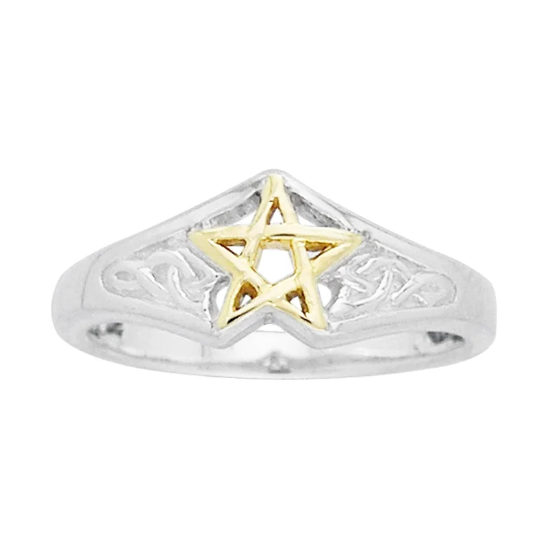 women’s engagement rings with sapphires for wedding bands and rings-Sterling Silver Celtic Knot Golden Pentagram Ring