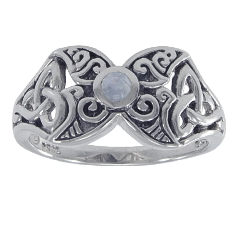 women’s wedding rings with sapphires and diamonds for custom bands-Sterling Silver Celtic Rainbow Moonstone Ring