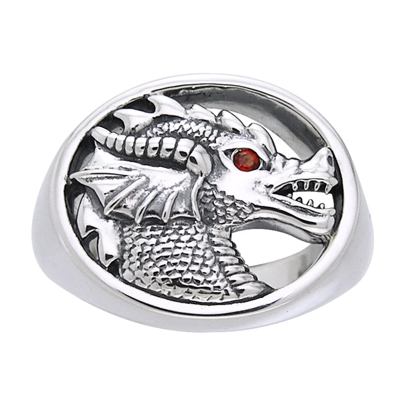 women’s rings with sapphires for wedding rings with diamonds for men-Sterling Silver Dragon Head Insignia Garnet Ring