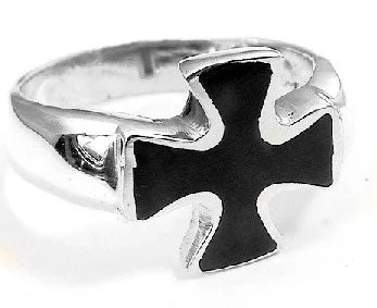 men’s engagement rings with sapphires for custom wedding rings with diamonds-Bikers Sterling Silver Black Enamel Iron Cross Ring