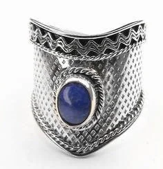 women’s rings with sapphires for wedding rings with diamonds for women-Sterling Silver Medieval BLUE LAPIS Armor Ring